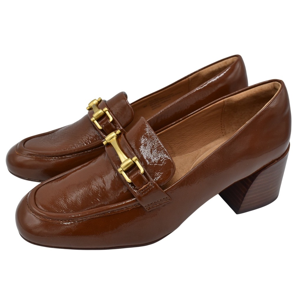 Sofft Casandra Heeled Loafers Womens 8 Brown Patent Leather Horsebit Pumps Shoes